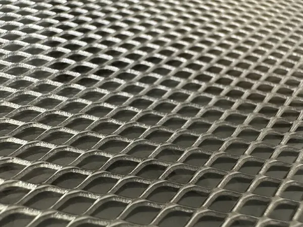 A detailed display of nickel expanded metal mesh